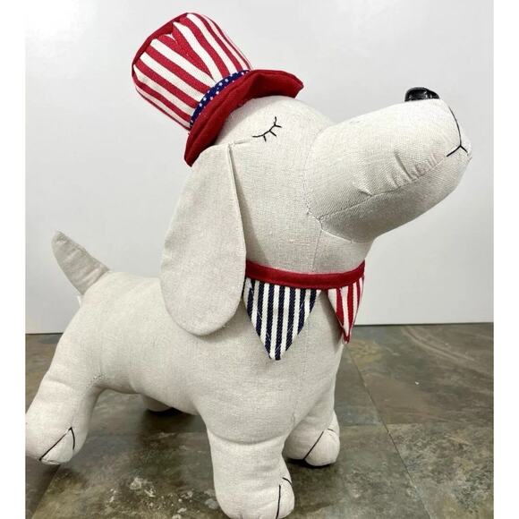 Martha Stewart Patriotic Dachshund Decor - 14” Canvas Dog w/ Uncle Sam Hat - Picture 1 of 2